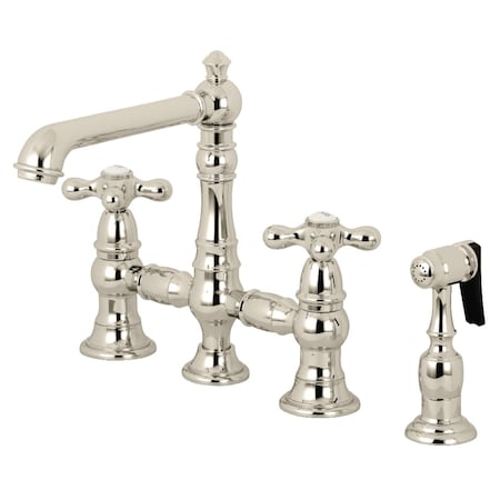 Kingston Brass KS7276AXBS English Country 8" Bridge Kitchen Faucet W/ Sprayer, Nickel KS7276AXBS